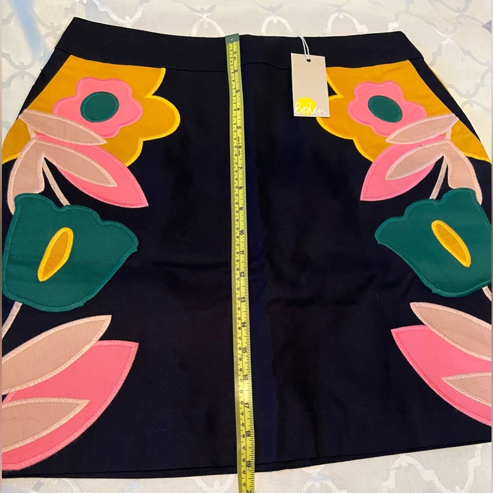 Boden Navy Mini Skirt with Pink, Yellow and Green Floral Appliqué - Picture 5 of 6